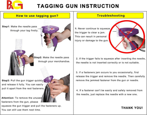 PAG Standard Tagging Gun, Price Tag Attacher Gun for Clothing with 5 Needles and 2000 2" Barbs Fasteners
