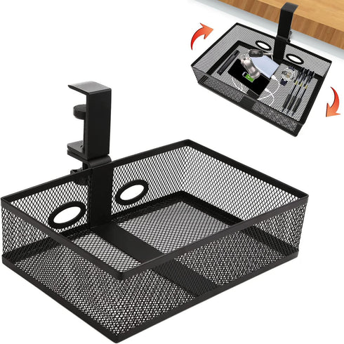 RHBLME Under Desk Drawer Storage, Black 360-Degree Rotating Clamp-on Swivel Pencil Drawer for Office Tables