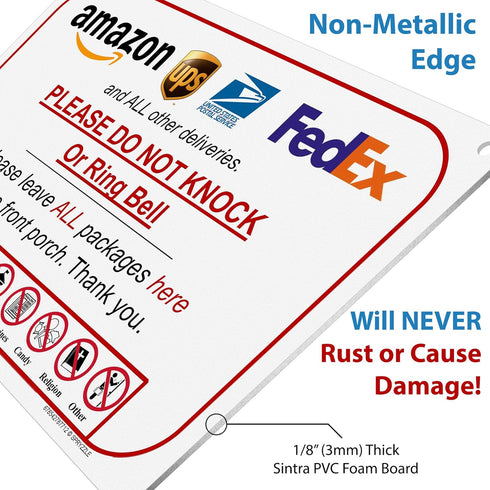 Leave Package Sign, Do Not Knock or Ring Bell, Hang Sign