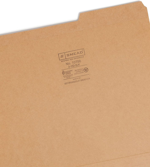 Smead 10786 File Folder, Reinforced 2/5-Cut Tab, Letter Size, Kraft, 100 per Box