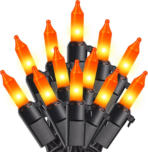 woohaha Outdoor Halloween Lights(23 Feet,100 Count)-Incandescent Orange Christmas Lights with Black Wire,Mini