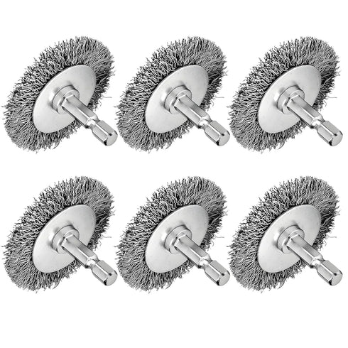 6 3 Inch 1/4-Inch Pieces Wire Brushes for Drill, Abrasive Wire Brush Kit with Hex Shank for Rust Removal, Polishing