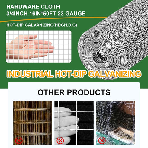 TNELTUEB 16in 50Ft 3/4inch 23 x Hardware Cloth Hot-Dip Galvanized Welded Wire Mesh - Heavy Duty Gauge Chicken Wire