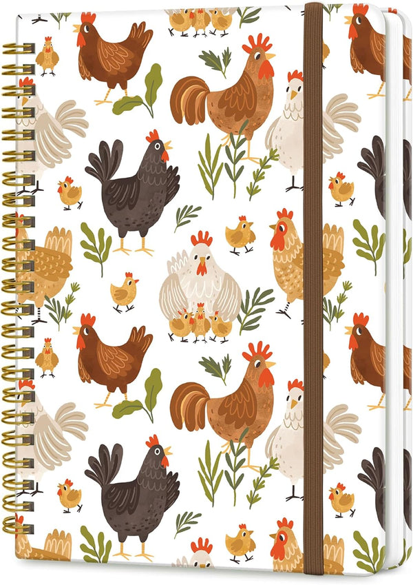 Spiral Journal Notebook, A5 Cute Notebooks for Work & Note Taking, College Ruled Hardcover, 60 Pages (Cute Chicken)