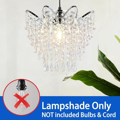 2-Tiers H13.78''X D11.02'' Chandelier Shades, Mini Crystal Shade, Acrylic Beaded Hanging Lampshade, Modern Pendant