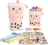 Primo Lines Kawaii Pencil Case and Complete 61 PCS Pink Stationary Set with Cute Boba Case, Pens, Stickers