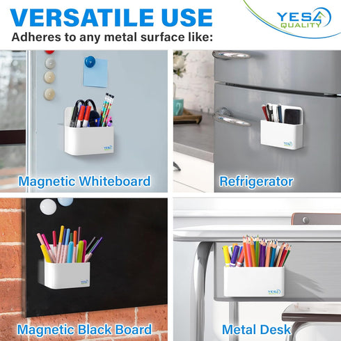 YES4QUALITY Magnetic Pen Holder - Strong Magnetic Back & 2 Compartments for Dry Erase Marker, Whiteboard, Fridge