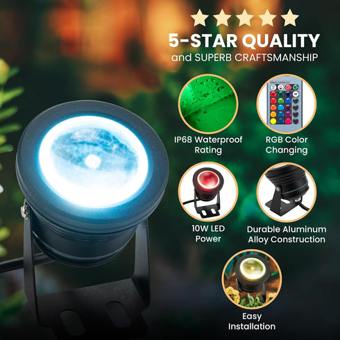 12Vmonster IP68 12V 10W (Pack 2) Color Changing RGB LED Outdoor Spot Light Waterproof Garden Lighting Multicolor