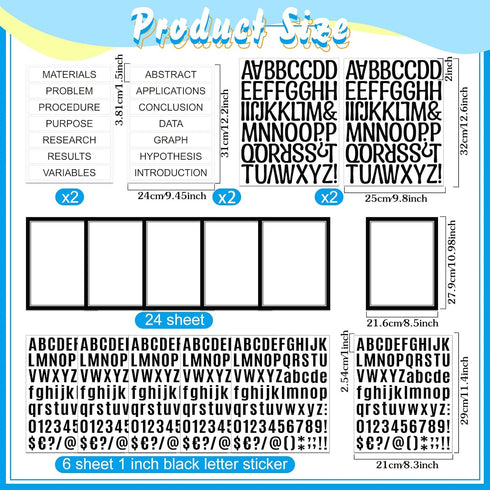PerKoop 36 Sheets Science Fair Board Supplies, 24 Self Adhesive Presentation Science Subtitles for Classroom Office