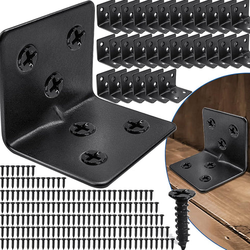 30PCS Black L Brackets for Shelves with 180PCS Screws, Goihgioh Stainless Steel
