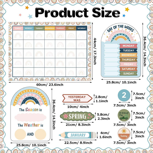 Calendar Bulletin Board Set, Calendar Seasons Weather Chart CTP Bulletin Board and Classroom Display with Stickers for School Classroom Bedroom Wall Decoration (Rainbow Style) by Tenare