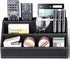 KINGFOM Pu Leather Desk Organizer with 5 Compartments for Office Supplies, Black