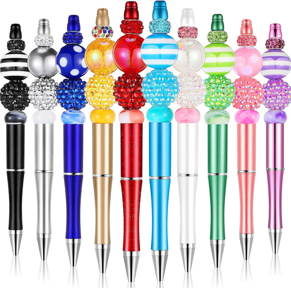 Yexiya 10 Pcs Beadable Pen, Assorted Bead Pen and 40 Pcs Multicolor Beads DIY Ballpoint Pen for Office School (Bright