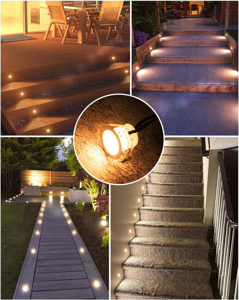 1Pack, 12V IP67 HIBOITEC Recessed LED Deck Light Kits Low Voltage Landscape Lighting Waterproof Outdoor Step Stair