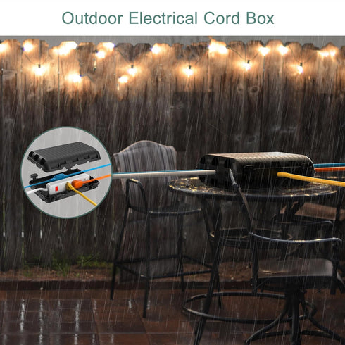 Outdoor Extension Cord Box - Large Waterproof Electrical Cord Box for Power Strip, Holiday Lights, Black