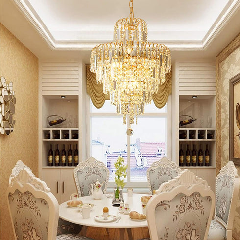 YUASDUU 15" Modern Farmhouse Crystal Chandeliers for Dining Room, 5-Tier Antique Pendant Chandelier