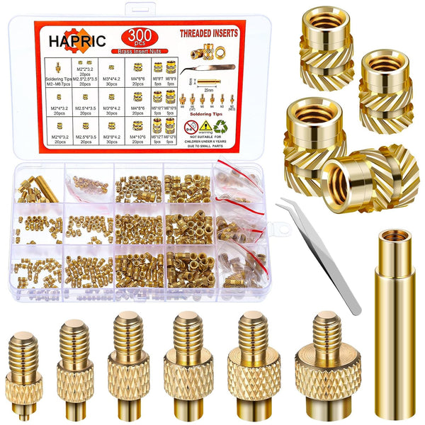 307 Threaded Inserts for Plastic Set, M2-M6 Heat Set Insert with Soldering Iron Tips, Brass Insert Tool Kit for 3D