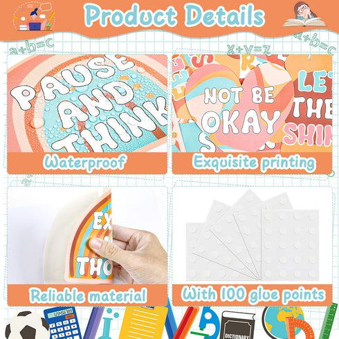 Mental Health Posters, Groovy It's Okay to Boho Bulletin Board Set, Inspirational Positive Affirmations for Classroom