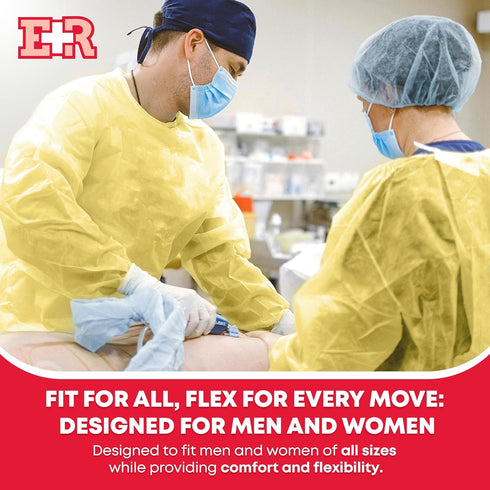 Ever Ready First Aid Isolation Gown, Fluid Resistant, Yellow, Pack of 10 with Elastic Wrists