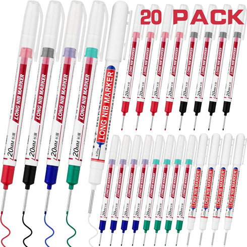 LYXMYGS 20 PCS Long Head Deep Hole Marker Pens,20mm Long Nib Marker, Longs