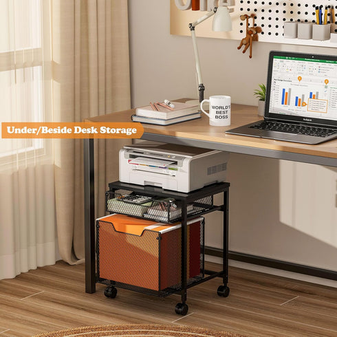 Rolling File Cabinet with Storage Drawers, Mobile Filing Cabinet on Lockable Wheels, Hanging File Organizer for Office