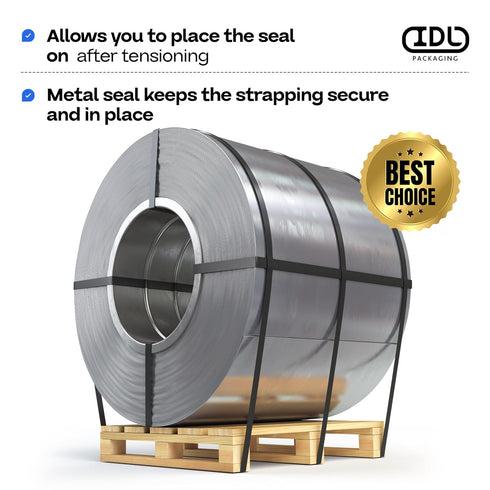 IDL Packaging Open (Snap-On) Seals for 1/2" Strap Width Steel Strapping, Pack of 100