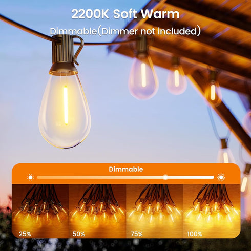 50FT 32 S11 Bulbs (2 IP65 2200K Outdoor String Lights, Patio Lights with Shatterproof Spares), Waterproof