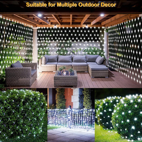 echosari Solar Net Lights Outdoor, 100 LED 5Ft x 5Ft Bush Net Light Outdoor Mesh Lights Auto On/Off 8 Modes for Tree Fence Wall Roof Backyard Bush Decor (Cool White) by echosari