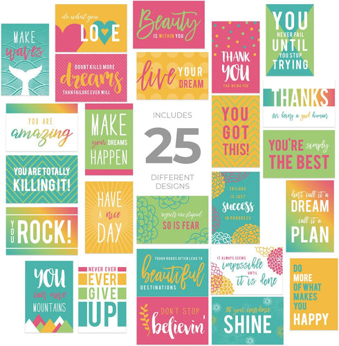 Canopy Street 25 Motivational Quote Postcards, 4" x 6" Inspirational Note Cards, Uplifting Bright Card Designs, Made In