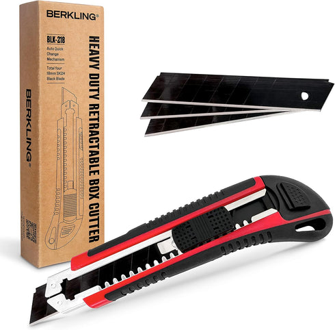 Berkling 18mm Retractable Utility Knife - 4x SK2H Snap Off Black Spare Blades (18mm 1 PACK)