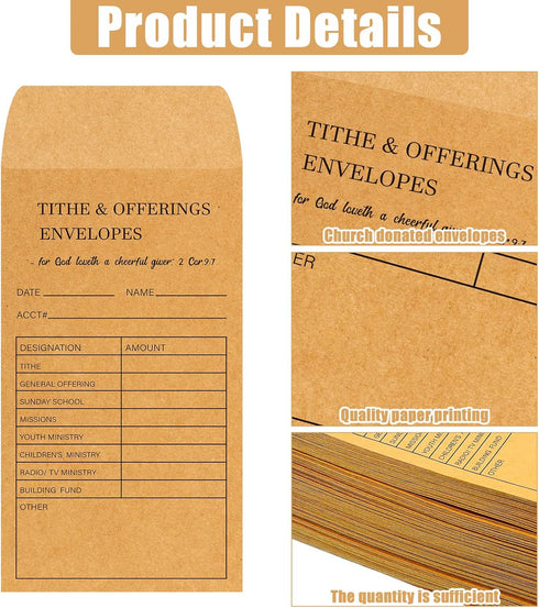 Church Supplies Kraft Offering Tithe Envelopes for Religious Church, 500 Pieces