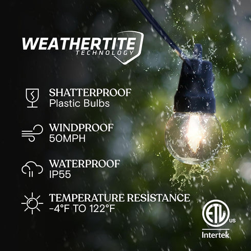 27 Commercial 12 Bulbs, 1W, Brightech Ambience Pro Solar Powered Outdoor String Lights - Ft Grade Waterproof Patio