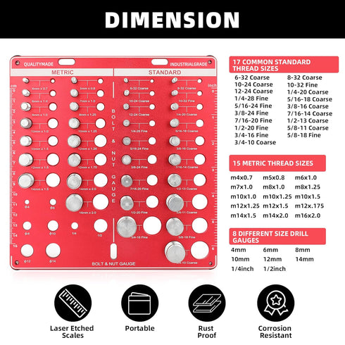 Thread Checker, Nut and Bolt Identifier Gauge with Inch and Centimeter Ruler, 19 Standard & 15 Metric