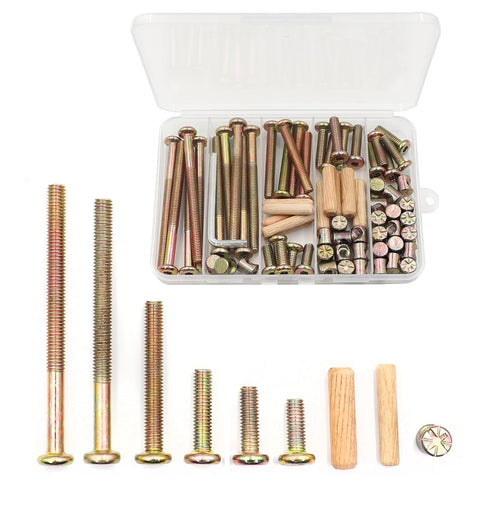 cSeao 70pcs M6 Crib Screws Barrel Nuts Assortment Kit and Wood Dowel Pins