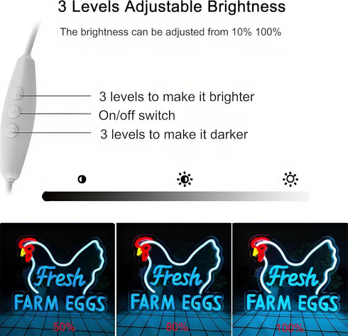 XIANGQIJING Fresh Farm Eggs Neon Sign,Farmhouse Kitchen Neon Light Sign for Chicken Coop Supermarket Garden Restaurant