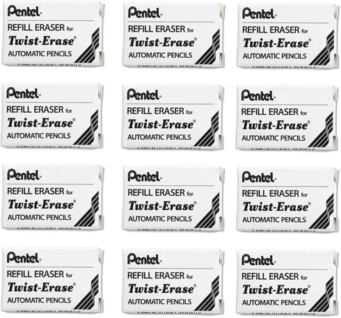 Pentel Eraser Refills for Twist Erase Series and Side FX, 3/PK, Sold as 12 Packs of 3, Total of 36 Each