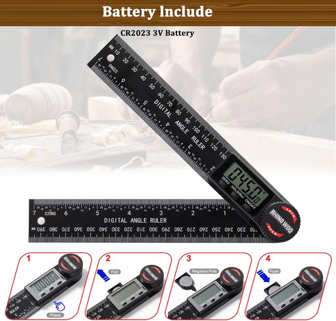 Digital Angle Finder Protractor, 7inch/200mm Angle Measuring Tool for Woodworking/Carpenter/Construction (2 Batteries