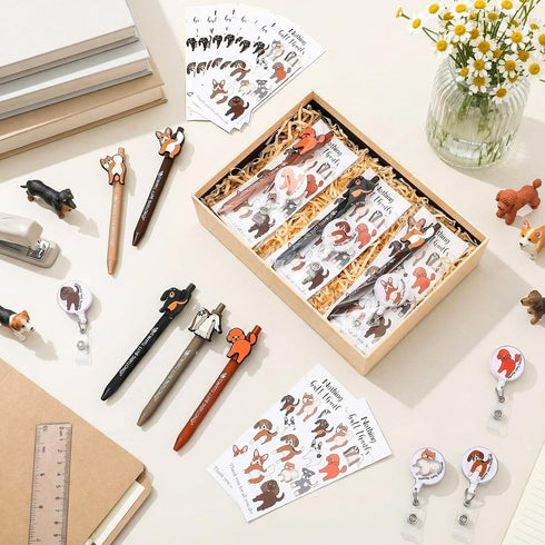 Motiskyy 20 Sets Graduation Gifts Bulk Dog Ballpoint Pens Animals Retractable Badge Reels with Nothing But Funny Thanks