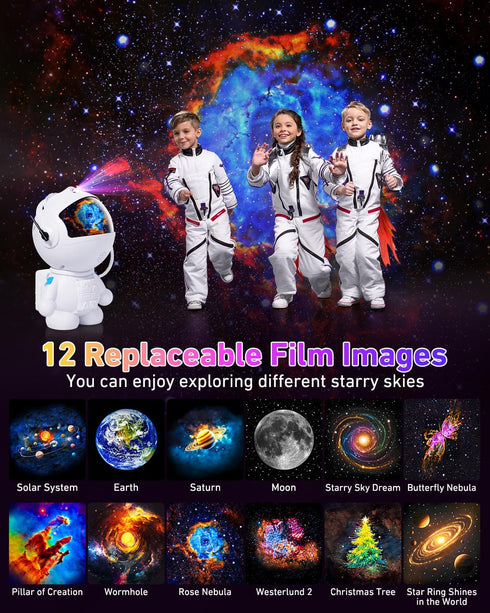 12 360Rotating Astronaut Galaxy Projector,Star Projector with Space Films,Galaxy Projector for Bedroom with Timer