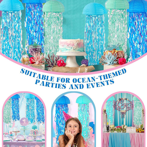 Novobuys 10" Pack 6 Jellyfish Lanterns Hanging Jellyfish Paper Lanterns, Blue Jelly Fish Decoration for Under the Sea