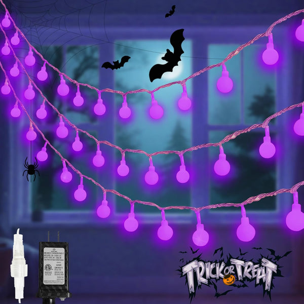 LORRYTE Connectable Purple Halloween Lights Outdoor Indoor - 43FT 100LED Globe String