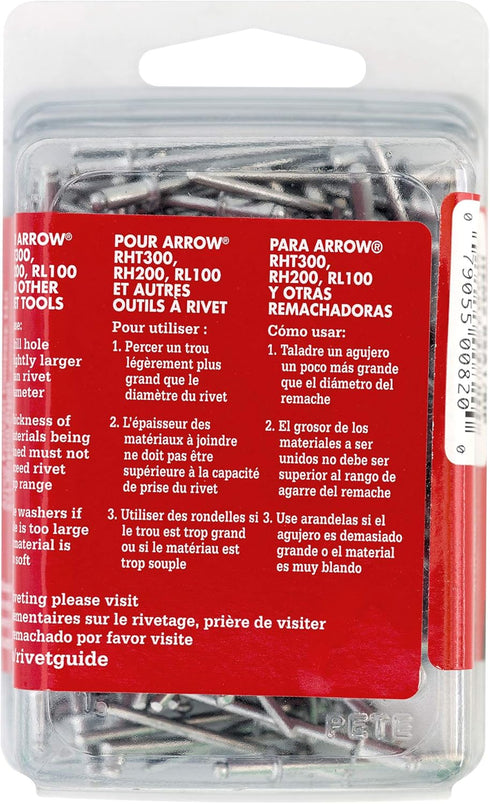 Arrow RSA1/8IP Short Aluminum Pop Rivets, 1/8-Inch, 100-Pack for Metal, Fabric, Leather, Auto Repair