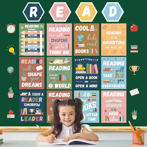 gisgfim Reading Posters for Classroom, Retro Motivational Bulletin Board Decorations for Elementary School