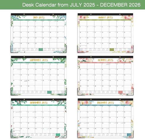 Desk Calendar 2025-2026, 18 Months from July 2025 to December 2026, 17" x 12", Large Ruled Blocks