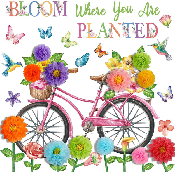 Flower Bulletin Board Decorations Set, 3D Paper Cutouts for Springtime Classroom and Home Party Decor