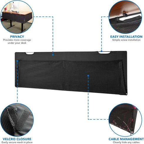 MOUNT-IT! Under Desk Privacy Panel, 41 Inches Wide, with Cable Management and Organizer Pockets, Modesty Desk Skirt,