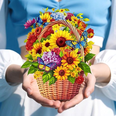 Pop Up Birthday Cards Yellow Sunflowers Butterflies,3D Forever Bouquet Greeting Card for