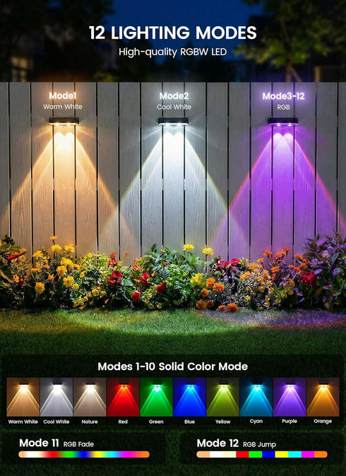 4 Pack 11 IP65 Brightown Solar Lights Outdoor Waterproof, Color Changing Solar Fence Deck Step Flood Lights, Warm White