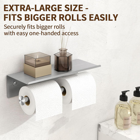 304 YUMORE Toilet Paper Holder, Stainless Steel Bathroom Double Roll Tissue Holder with Shelf, Wall Mounted Washroom