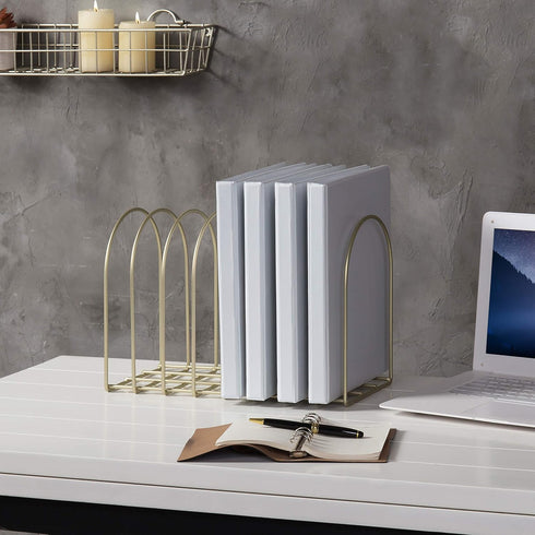 MyGift Large Brass Metal Wire Document Holder, 8-Slots File Folder Organizer Rack with Arch Design